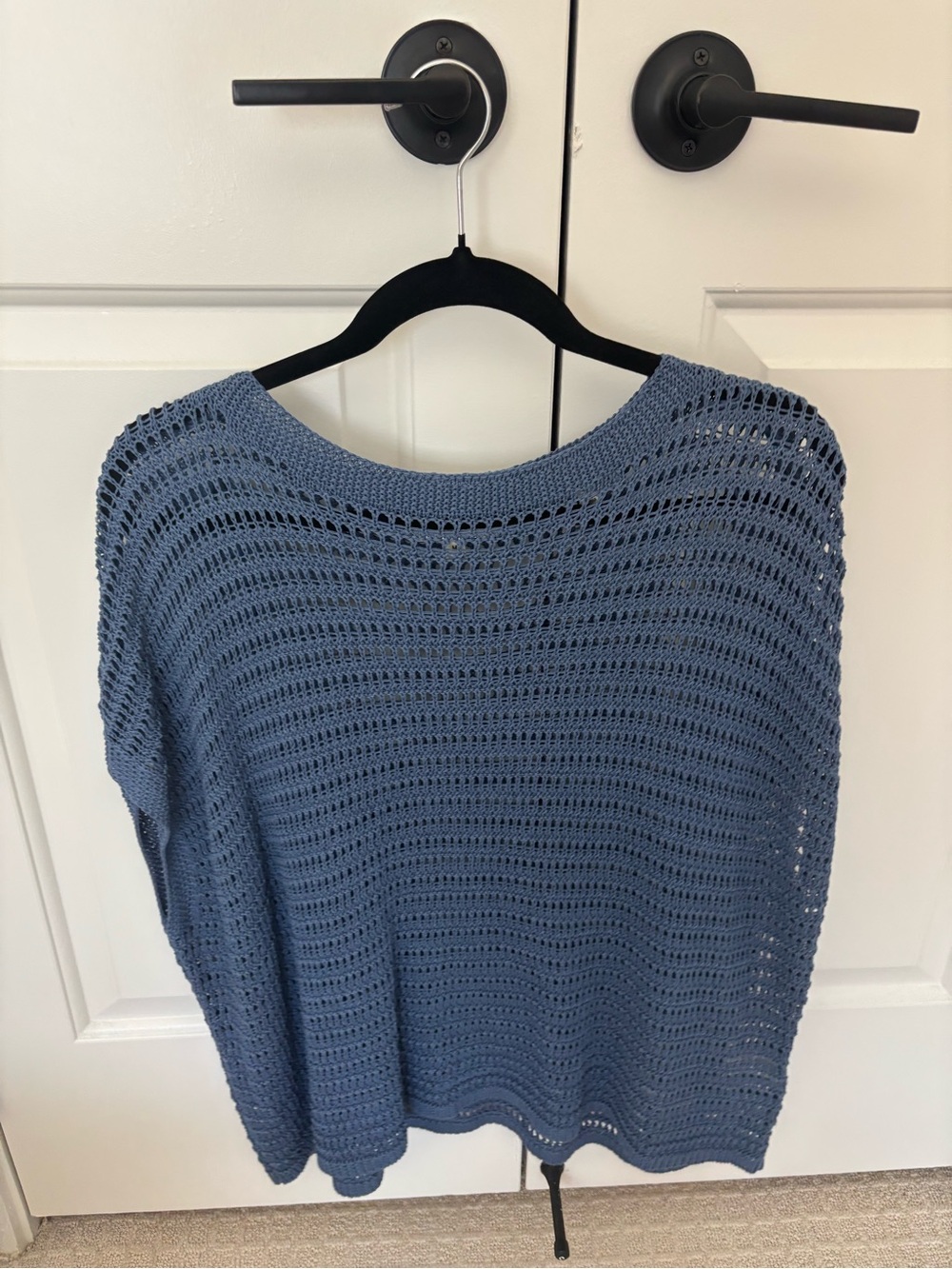 Max Studio Blue Open-Knit Scoop Neck Sweater
